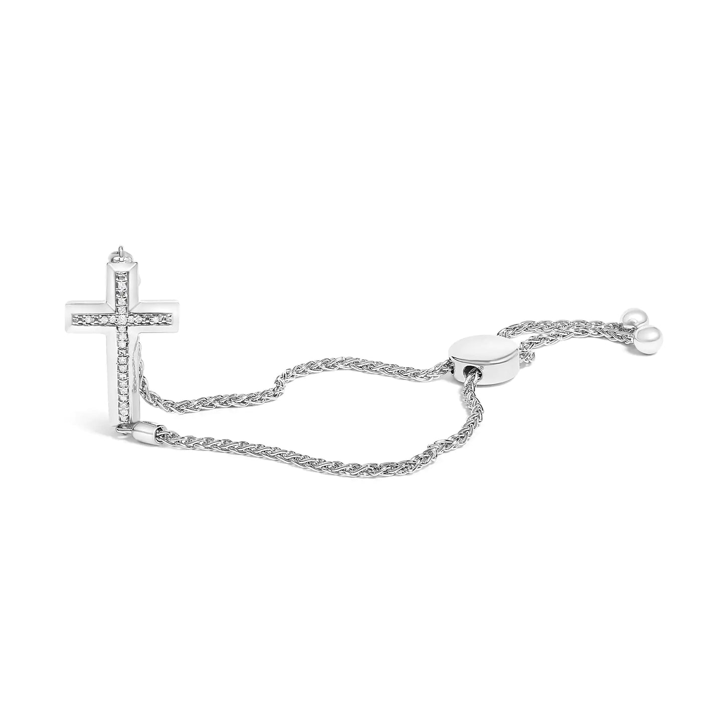 .925 Sterling Silver Diamond Accent Cross Bolo Bracelet (I-J Color, I1-I2 Clarity) - 7"
