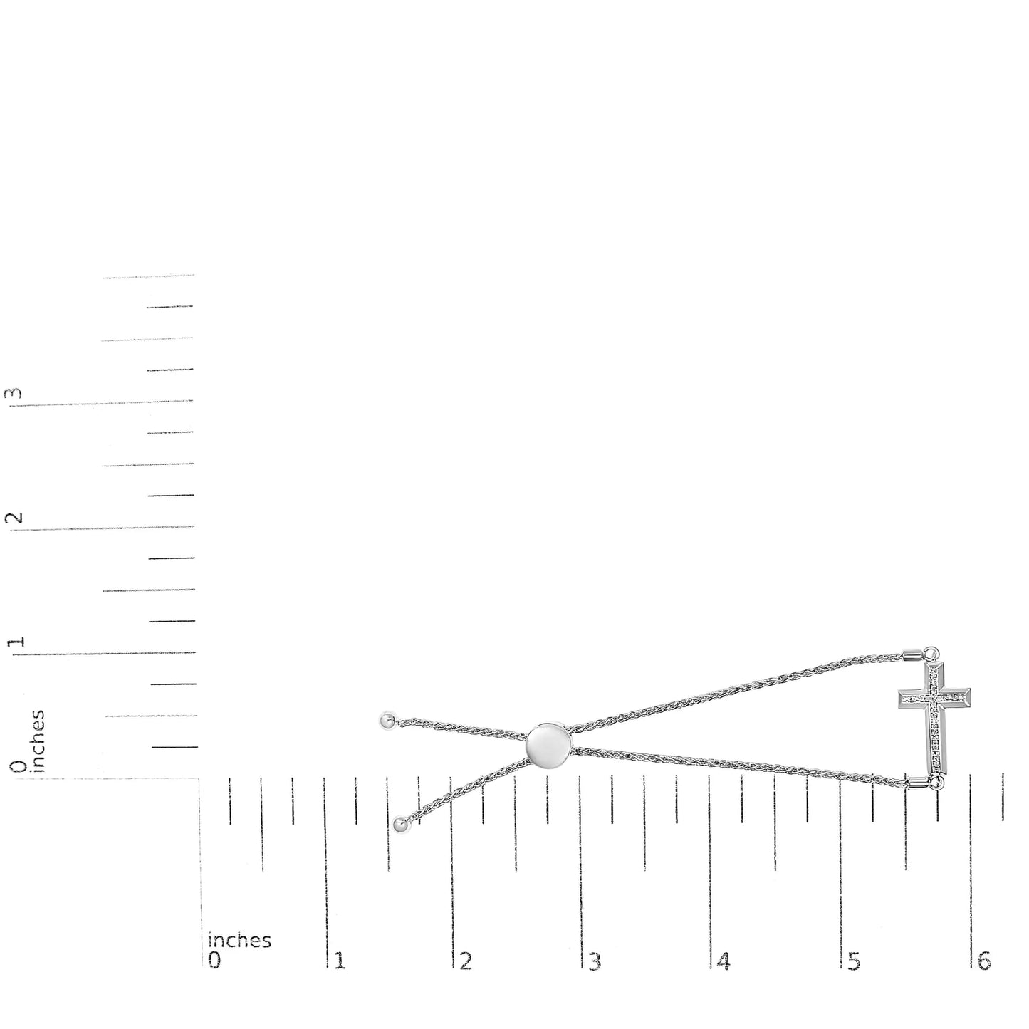 .925 Sterling Silver Diamond Accent Cross Bolo Bracelet (I-J Color, I1-I2 Clarity) - 7"