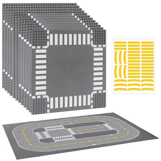 12 Pack Road Base Plates for Building Compatible with Lego Classic Bricks 10” x 10” Baseplates Fits for Lego Roads Road Base Plates for City Sets (Attached DIY Stickers)