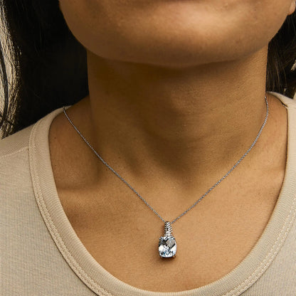 Blue Topaz and Diamond Accent Textured Pendant Necklace - 18" Inches .925 Sterling Silver