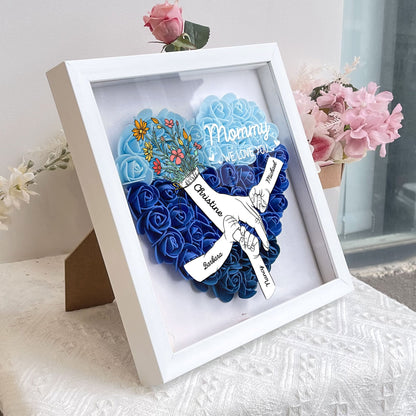 We Love You Mommy Hand Holding - Personalized Flower Shadow Box - Mother's Day Gift