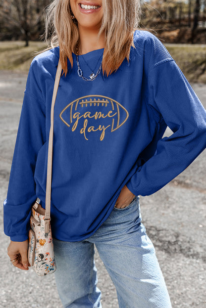 Apricot Rugby Game Day Embroidered Corduroy Sweatshirt