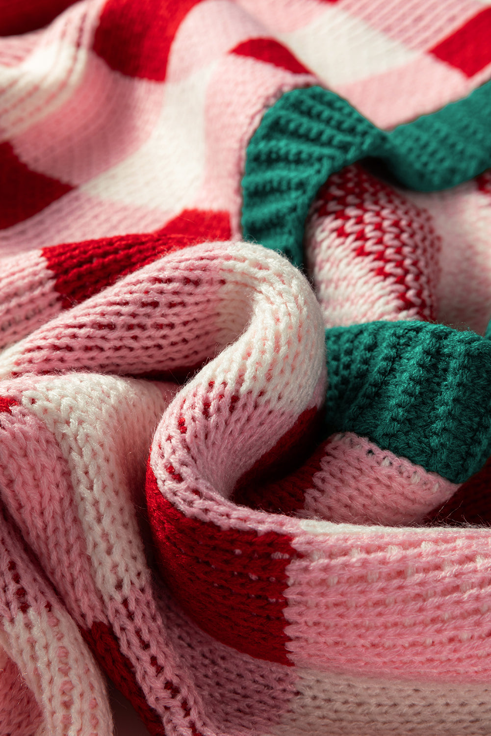 Pink Plaid Knit Bow Knot Decor Open Front Sweater Cardigan