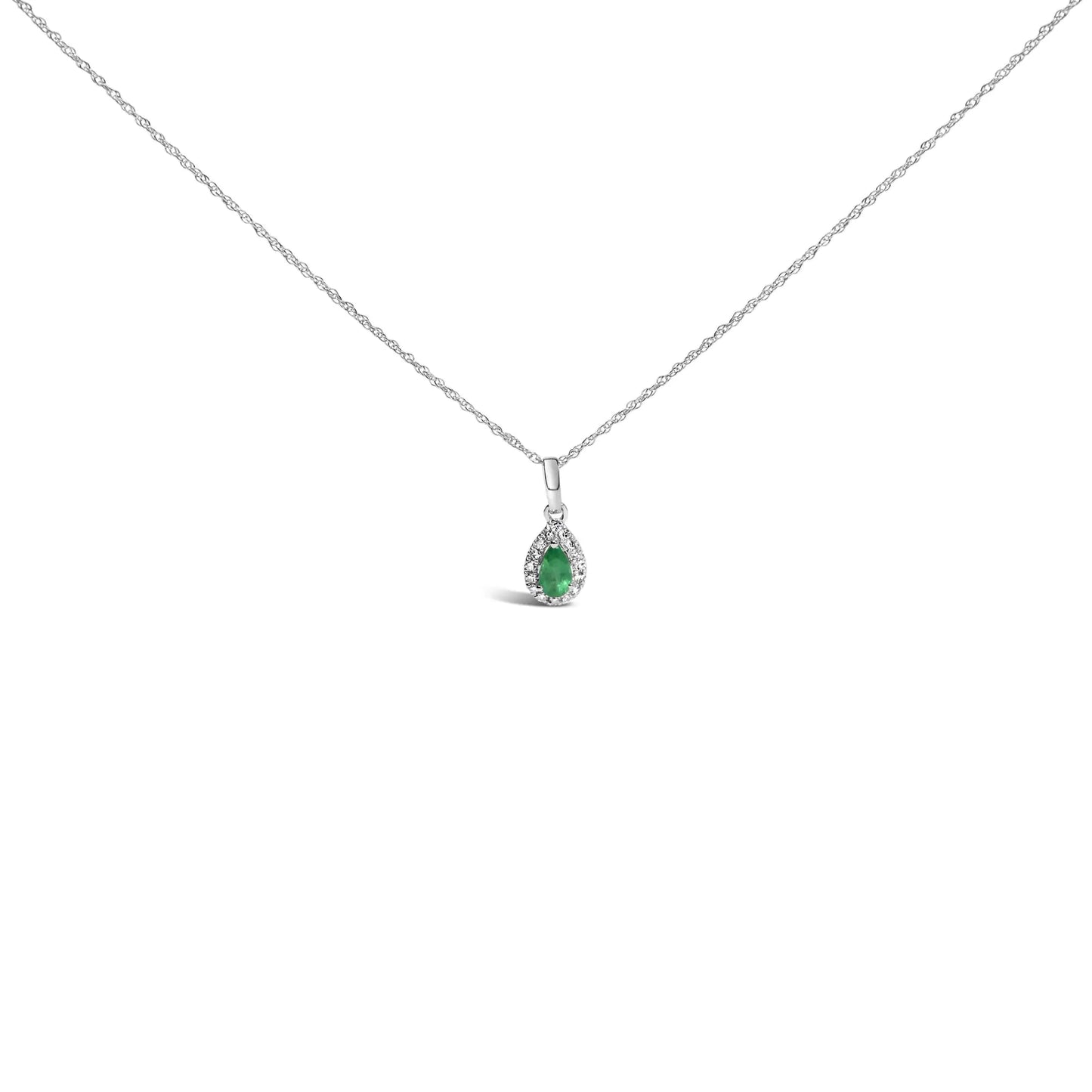 10K White Gold 5x3mm Gemstone and Diamond Accent Halo Pear Shape 18" Pendant Necklace (I-J Color, I1-I2 Clarity)