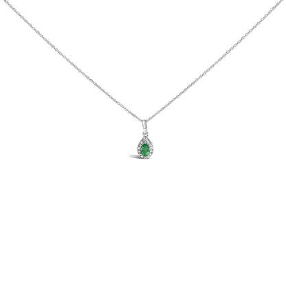 10K White Gold 5x3mm Gemstone and Diamond Accent Halo Pear Shape 18" Pendant Necklace (I-J Color, I1-I2 Clarity)
