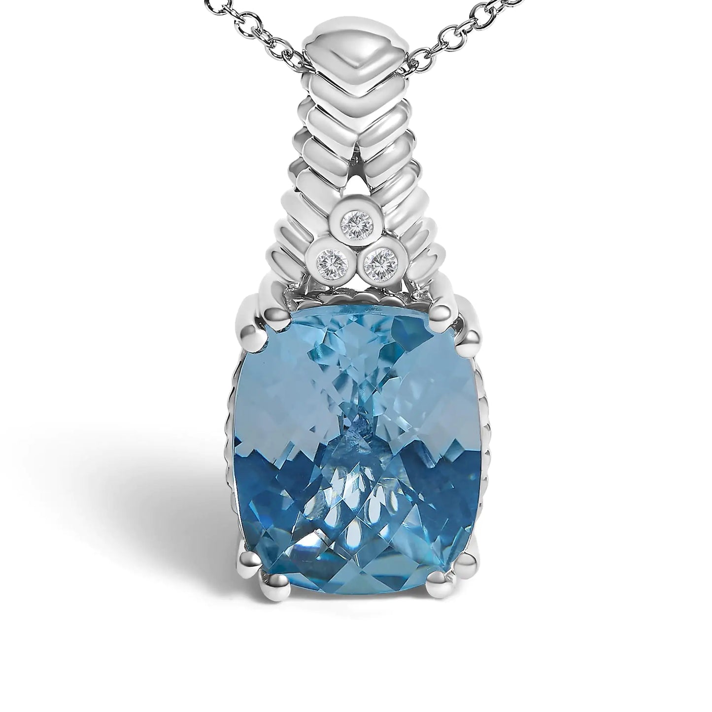 Blue Topaz and Diamond Accent Textured Pendant Necklace - 18" Inches .925 Sterling Silver