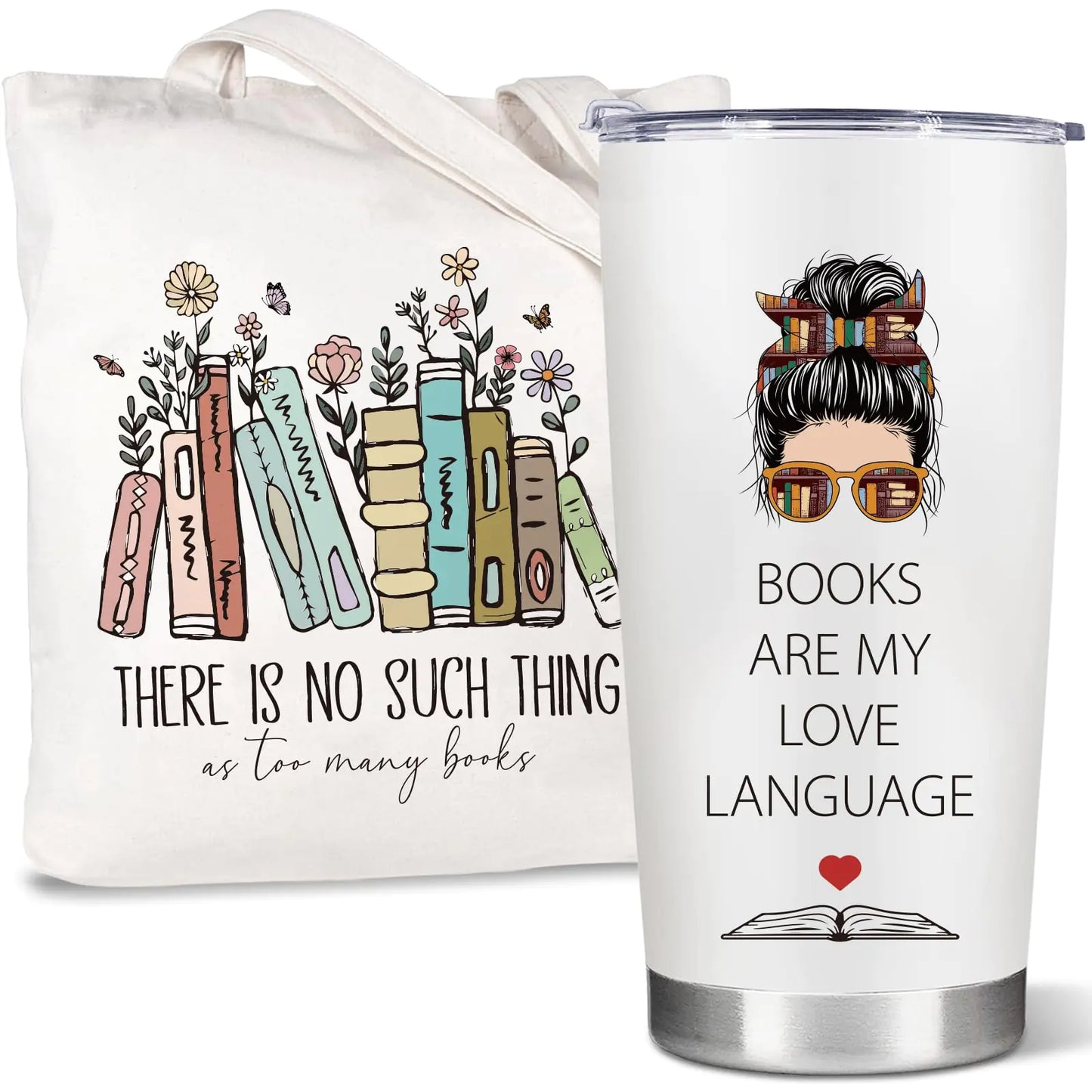 Book Themed Tote Bag and Insulated Travel Mug Bookworm Gifts for Readers Book Lovers Women Book Themed Librarian Gifts Bookish Tote Bag & Travel Coffee Tumbler Set Book Nerd Birthday Valentines Presents Book Club Things Reading Accessories